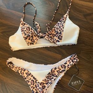 Zaful Leopard Animal Print Ribbed Bikini Set